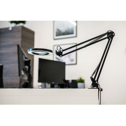 Brilagi - Dimmbare LED-Tischleuchte mit Vergrößerungsglas LENS LED/12W/5V 3000/4200/6000K schwarz