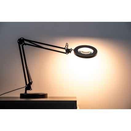 Brilagi - Dimmbare LED-Tischleuchte mit Vergrößerungsglas LENS LED/12W/5V 3000/4200/6000K schwarz