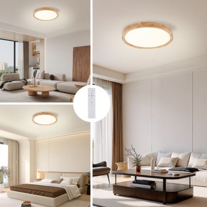 Brilagi - Dimmbare LED-Deckenleuchte WOODROUND LED/30W/230V 3000-6000K Ø 40 cm Holz CRI 90 + Fernbedienung
