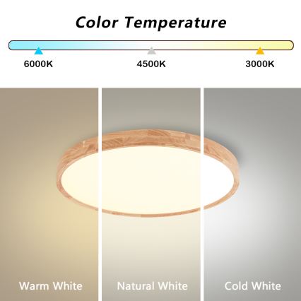 Brilagi - Dimmbare LED-Deckenleuchte WOODROUND LED/30W/230V 3000-6000K Ø 40 cm Holz CRI 90 + Fernbedienung