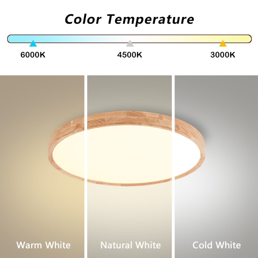 Brilagi - Dimmbare LED-Deckenleuchte WOODROUND LED/30W/230V 3000-6000K Ø 40 cm Holz CRI 90 + Fernbedienung