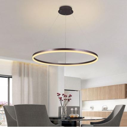 Brilagi - dimmbare LED-Pendelleuchte an Stahlseil CIRCLE LED/55W/230V 3000–6500K Ø 80 cm braun + Fernbedienung