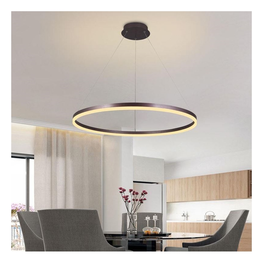 Brilagi - dimmbare LED-Pendelleuchte an Stahlseil CIRCLE LED/55W/230V 3000–6500K Ø 80 cm braun + Fernbedienung