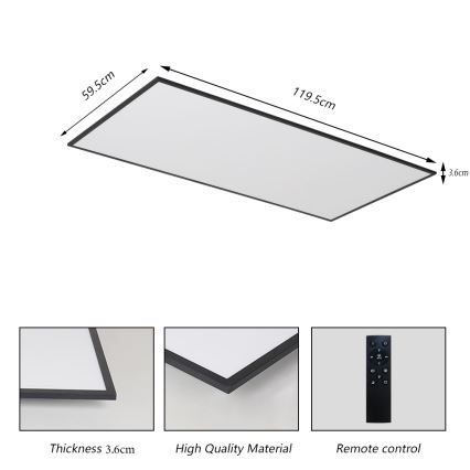 Brilagi - LED dimmbare Deckenleuchte SLIMFRAME LED/80W/230V 120x60 cm 3000-6000K schwarz + Fernbedienung