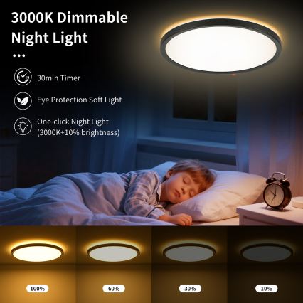 Brilagi - Dimmbare LED-Deckenleuchte ULTRA SLIM LED/24W/230V 2700-6500K Durchmesser 42 cm schwarz + Fernbedienung