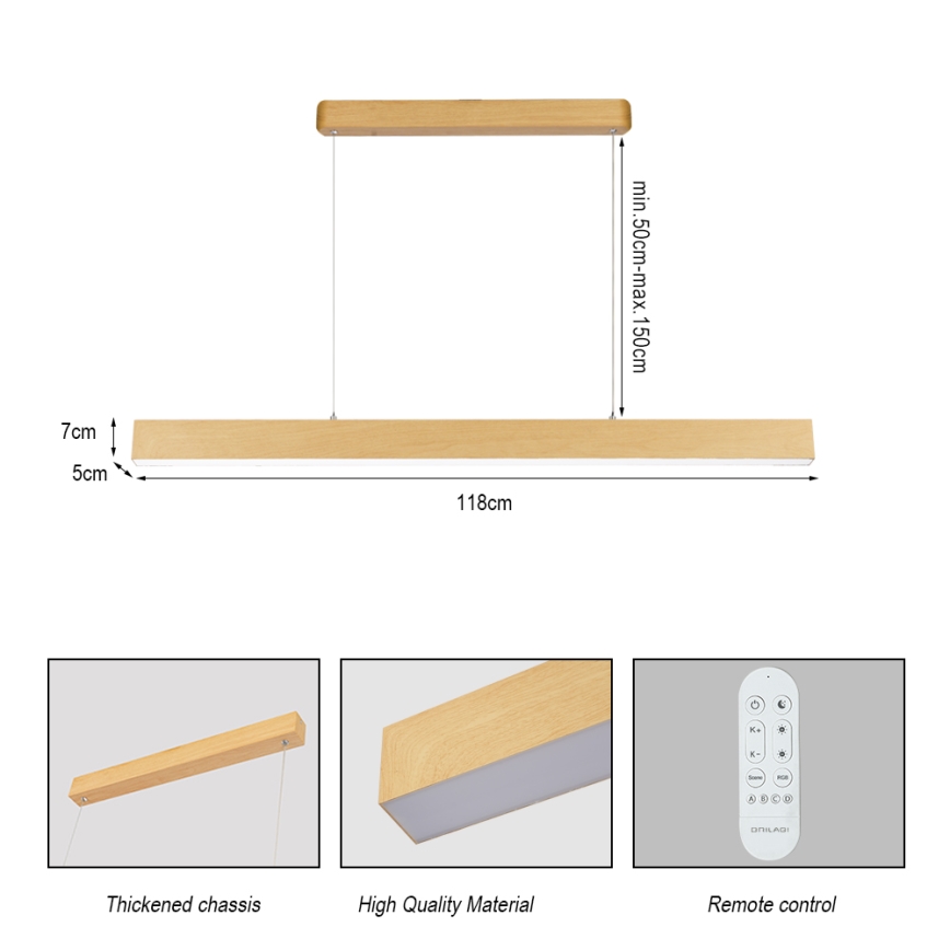 Brilagi - dimmbarer LED-Kronleuchter SLEEKLINE SMART LED/40W/230V Wi-Fi Tuya Eichen-Dekor + Fernbedienung
