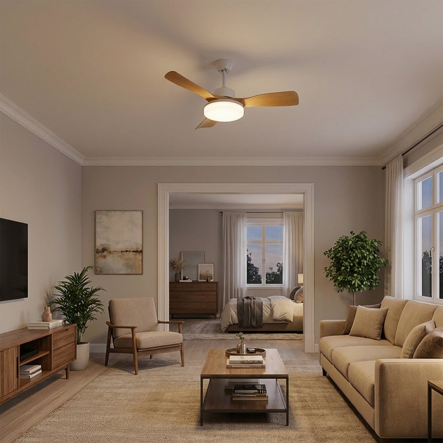 Brilagi - LED dimmbarer Deckenventilator LED/34W/230V 106 cm weiß/braun + Fernbedienung