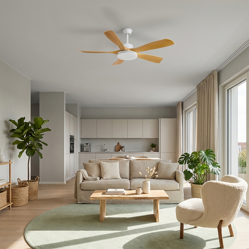 Brilagi - LED-dimmbarer Deckenventilator LED/34W/230V 132 cm weiß/braun + Fernbedienung
