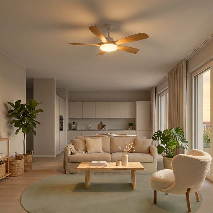 Brilagi - LED-dimmbarer Deckenventilator LED/34W/230V 132 cm weiß/braun + Fernbedienung