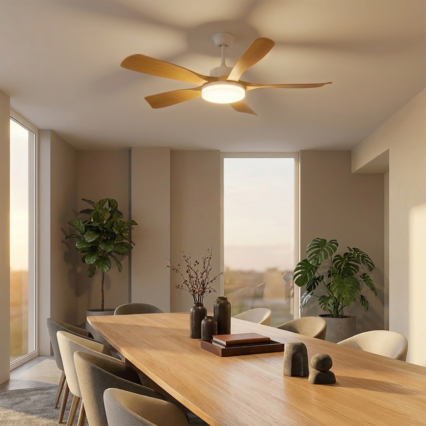 Brilagi - LED-dimmbarer Deckenventilator LED/34W/230V 132 cm weiß/braun + Fernbedienung