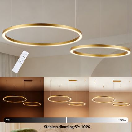 Brilagi - PORTOFINO LED dimmbare Hängeleuchte mit Seilaufhängung LED/98W/230V 3000-6000K goldfarben + Fernbedienung