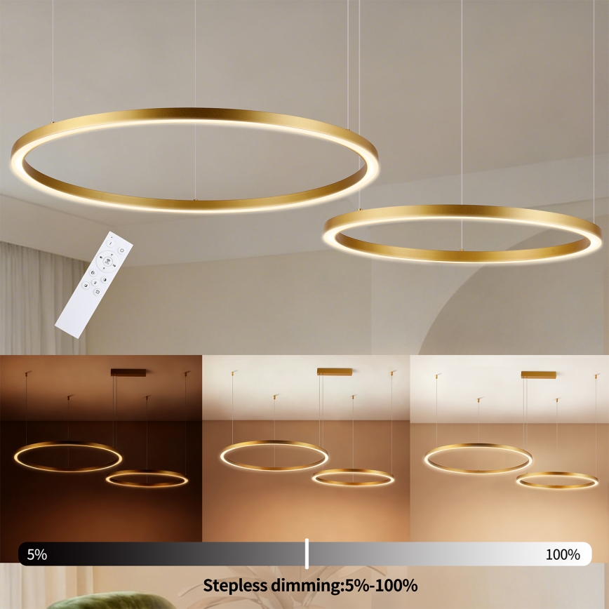 Brilagi - PORTOFINO LED dimmbare Hängeleuchte mit Seilaufhängung LED/98W/230V 3000-6000K goldfarben + Fernbedienung