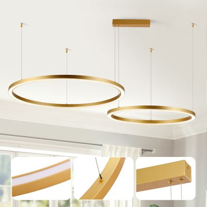 Brilagi - PORTOFINO LED dimmbare Hängeleuchte mit Seilaufhängung LED/98W/230V 3000-6000K goldfarben + Fernbedienung