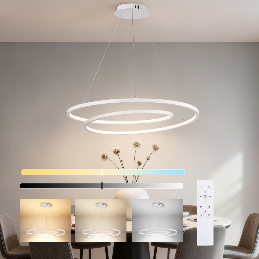 Brilagi - Dimmbarer LED-Kronleuchter mit Kabelaufhängung TWISTER LED/105W/230V 3000-6000K Ø 100 cm weiß + Fernbedienung