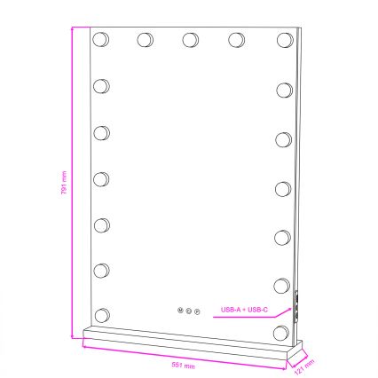 BRILAGI - dimmbarer LED-Make-up-Spiegel HOLLYWOOD LED/15W/230V CCT + 2x USB 55x77 cm schwarz