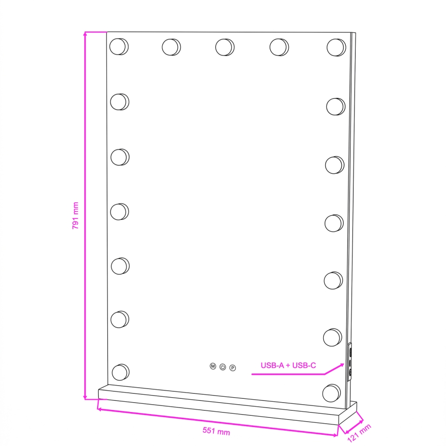 BRILAGI - dimmbarer LED-Make-up-Spiegel HOLLYWOOD LED/15W/230V CCT + 2x USB 55x77 cm schwarz