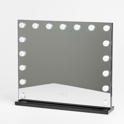 BRILAGI - dimmbarer LED-Make-up-Spiegel HOLLYWOOD LED/15W/230V CCT + 2x USB 60x50 cm schwarz