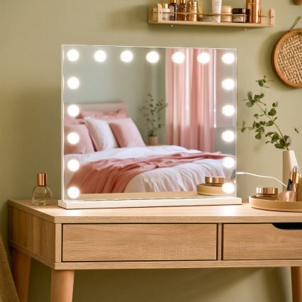 BRILAGI - Dimmbarer LED-Make-up-Spiegel HOLLYWOOD LED/15W/230V CCT + 2x USB 60x50 cm weiß