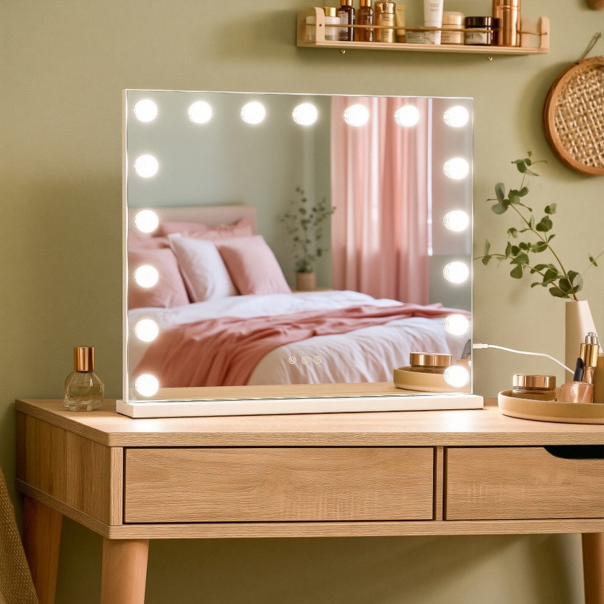 BRILAGI - Dimmbarer LED-Make-up-Spiegel HOLLYWOOD LED/15W/230V CCT + 2x USB 60x50 cm weiß