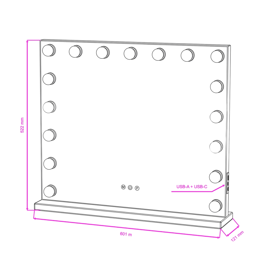 BRILAGI - Dimmbarer LED-Make-up-Spiegel HOLLYWOOD LED/15W/230V CCT + 2x USB 60x50 cm weiß