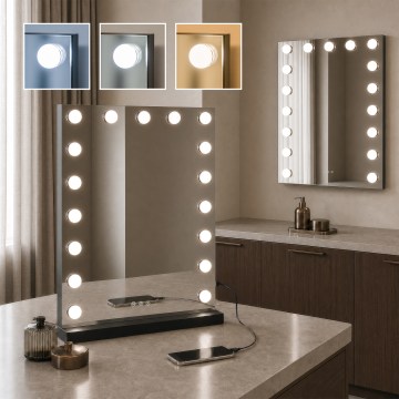 BRILAGI - dimmbarer LED-Make-up-Spiegel HOLLYWOOD LED/15W/230V CCT + 2x USB 55x77 cm schwarz