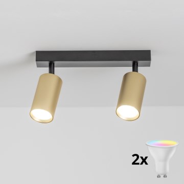 Brilagi - Dimmbarer LED RGBW-Einbaustrahler SELE GOLDEN 2xGU10/4,8W/230V 3000K schwarz/gold + Fernbedienung