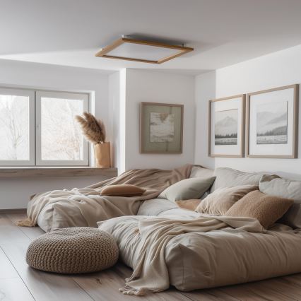 Brilagi - LED-dimmbare Deckenleuchte SLIMFRAME WOOD LED/58W/230V 64x64 cm 3000-6000K braun + Fernbedienung