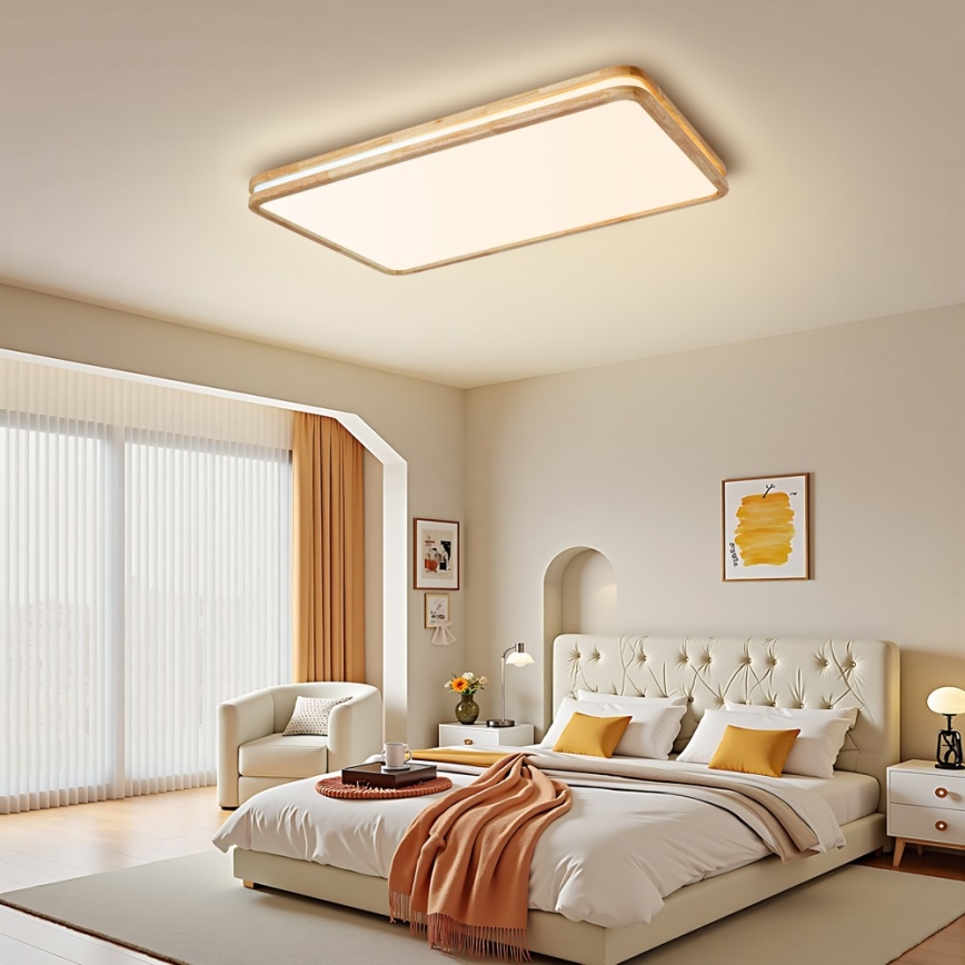 Brilagi - Dimmbare LED-Deckenleuchte MOLINA SQUARE LED/128W/230V 3000-6000K Eiche 90x60 cm + Fernbedienung
