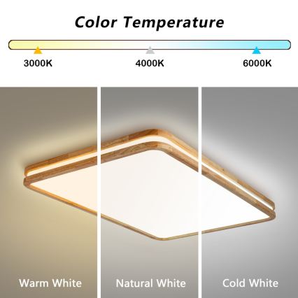 Brilagi - Dimmbare LED-Deckenleuchte MOLINA SQUARE LED/128W/230V 3000-6000K Eiche 90x60 cm + Fernbedienung