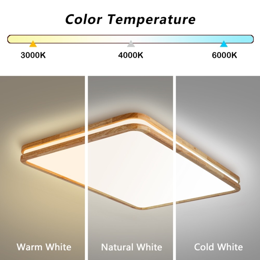 Brilagi - Dimmbare LED-Deckenleuchte MOLINA SQUARE LED/128W/230V 3000-6000K Eiche 90x60 cm + Fernbedienung