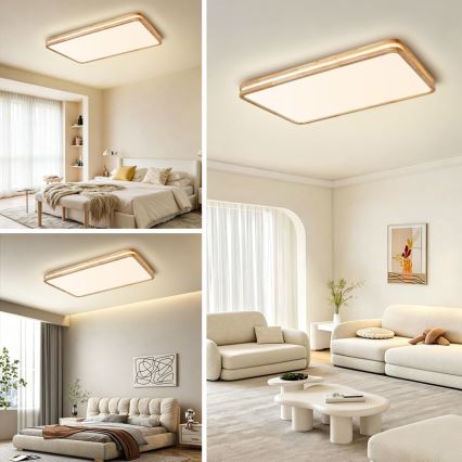 Brilagi - Dimmbare LED-Deckenleuchte MOLINA SQUARE LED/128W/230V 3000-6000K Eiche 90x60 cm + Fernbedienung