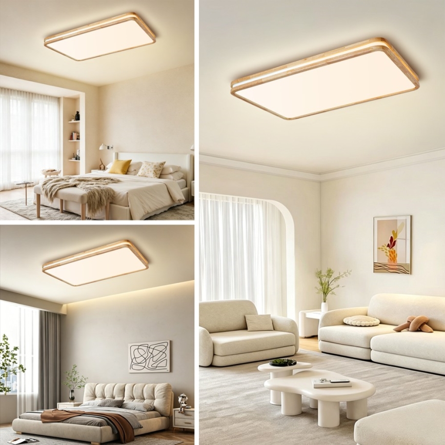 Brilagi - Dimmbare LED-Deckenleuchte MOLINA SQUARE LED/128W/230V 3000-6000K Eiche 90x60 cm + Fernbedienung