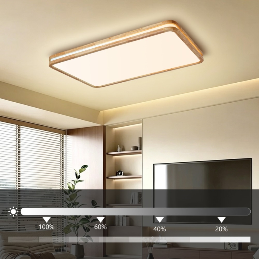 Brilagi - Dimmbare LED-Deckenleuchte MOLINA SQUARE LED/128W/230V 3000-6000K Eiche 90x60 cm + Fernbedienung