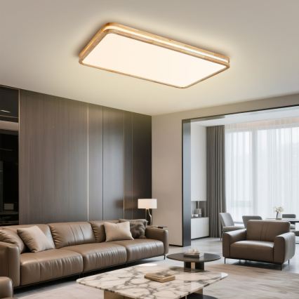 Brilagi - Dimmbare LED-Deckenleuchte MOLINA SQUARE LED/128W/230V 3000-6000K Eiche 90x60 cm + Fernbedienung