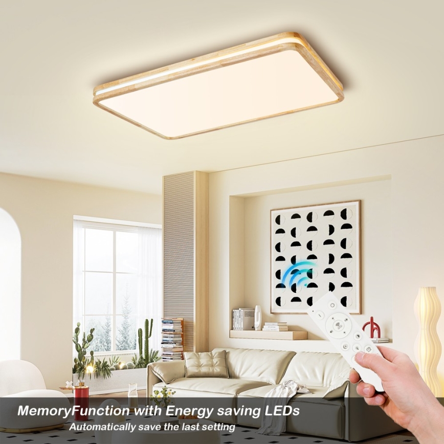 Brilagi - Dimmbare LED-Deckenleuchte MOLINA SQUARE LED/128W/230V 3000-6000K Eiche 90x60 cm + Fernbedienung