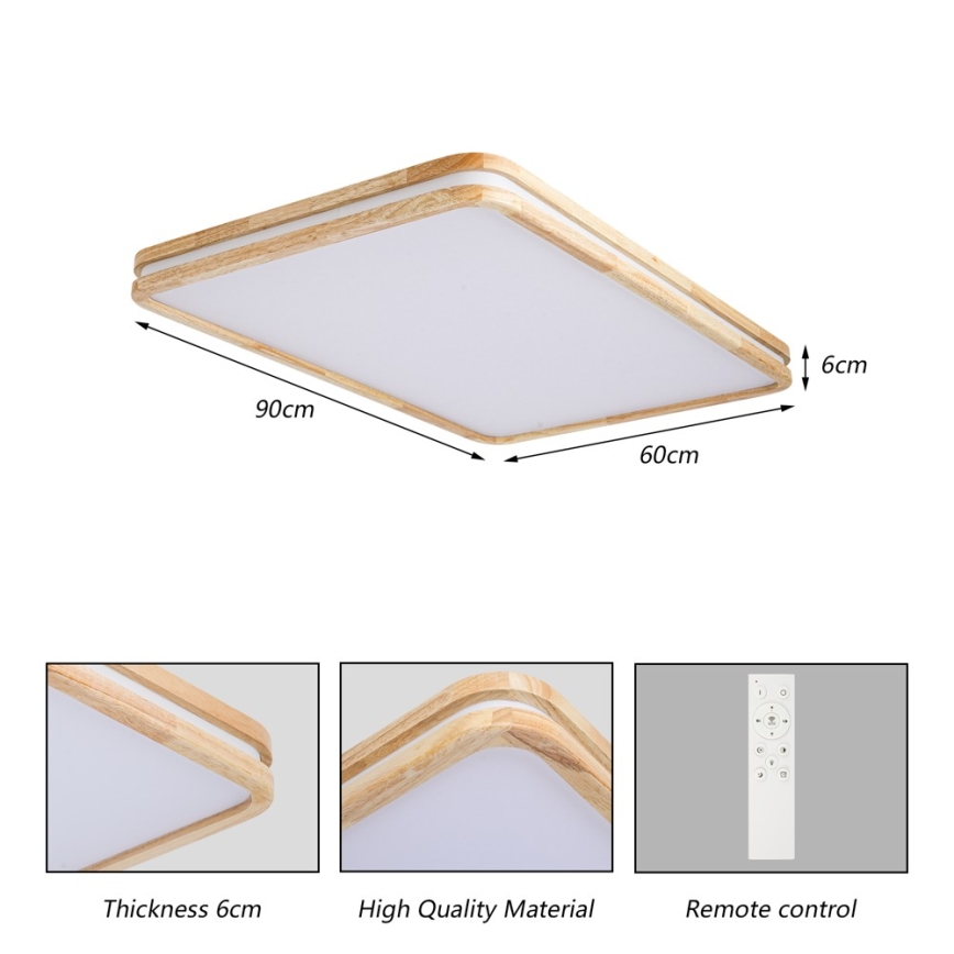 Brilagi - Dimmbare LED-Deckenleuchte MOLINA SQUARE LED/128W/230V 3000-6000K Eiche 90x60 cm + Fernbedienung