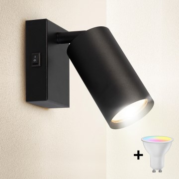 Brilagi - dimmbares LED-RGBW Wandspot mit Schalter SELE 1xGU10/4,8W/230V 3000K schwarz + Fernbedienung