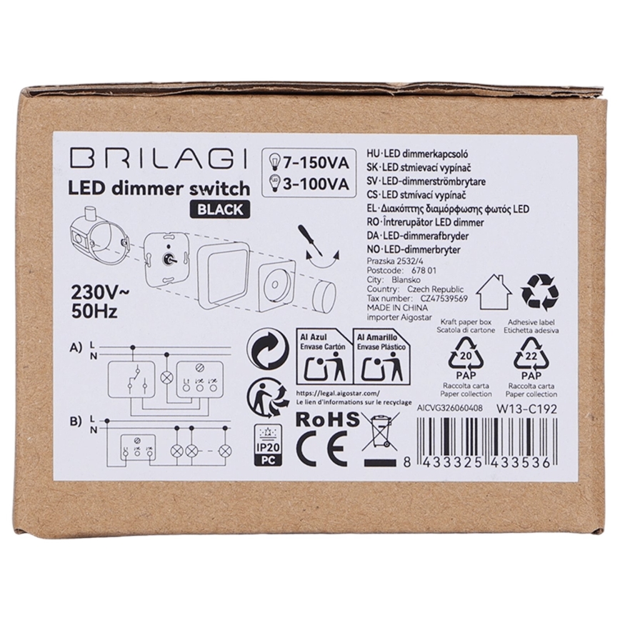 BRILAGI - Drehdimmer mit Rahmen 110W/230V schwarz