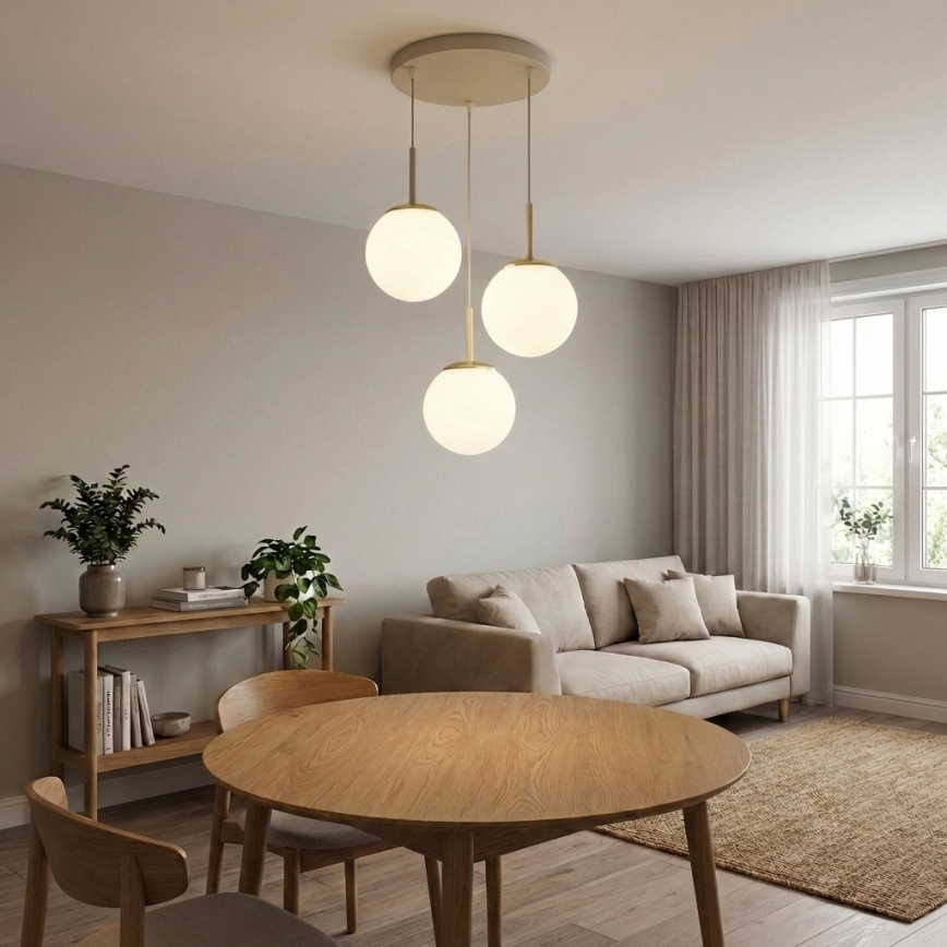 Brilagi - Dreiflammige Pendelleuchte an Kabeln MILO ECRU 3xE27/60W/230V beige/gold