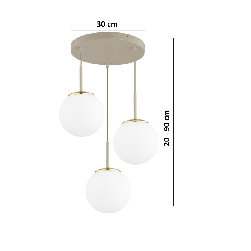 Brilagi - Dreiflammige Pendelleuchte an Kabeln MILO ECRU 3xE27/60W/230V beige/gold