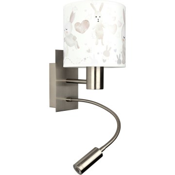 Brilagi - Flexible LED-Kinder-Wandleuchte BOBO 1xE27/25W/230V + LED/3W mattchrom/weiß/Häschen