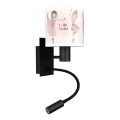 Brilagi - Flexible LED-Kinder-Wandleuchte BOBO 1xE27/25W/230V + LED/3W schwarz/weiß/rosa/Ballerina-Motiv