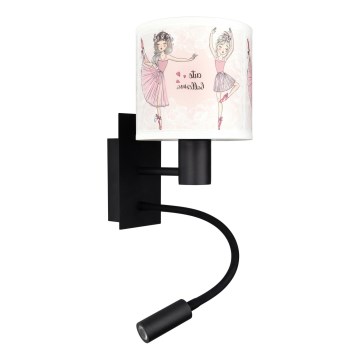 Brilagi - Flexible LED-Kinder-Wandleuchte BOBO 1xE27/25W/230V + LED/3W schwarz/weiß/rosa/Ballerina-Motiv
