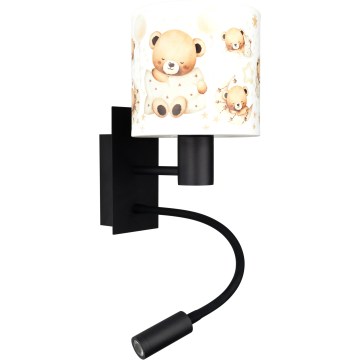 Brilagi - Flexible LED-Kinder-Wandleuchte BOBO 1xE27/25W/230V + LED/3W schwarz/weiß/Teddybären