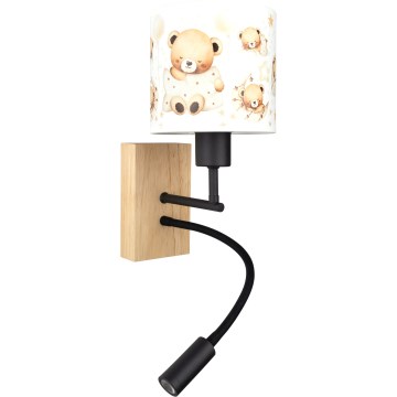Brilagi - Flexible LED-Kinder-Wandleuchte BOBO WOOD 1xE27/25W/230V + LED/3W Eiche/schwarz/weiß/Teddybären