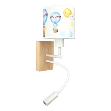 Brilagi - Flexible LED-Kinder-Wandleuchte BOBO WOOD 1xE27/25W/230V + LED/3W Eiche/Weiß/Tiermotive