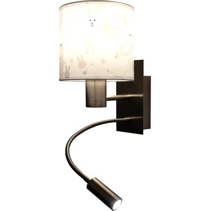 BRILAGI - Flexible LED-Kinder-Wandleuchte BOBO 1xE27/25W/230V + LED/3W mattchrom/weiß/Häschen