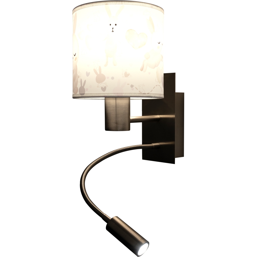 BRILAGI - Flexible LED-Kinder-Wandleuchte BOBO 1xE27/25W/230V + LED/3W mattchrom/weiß/Häschen