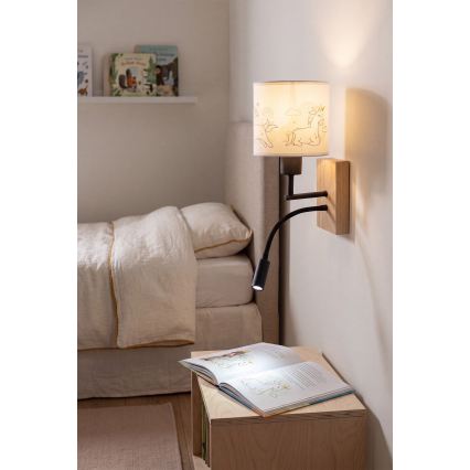 BRILAGI - Flexible LED-Wandleuchte für Kinder BOBO WOOD 1xE27/25W/230V + LED/3W Eiche/schwarz/weiß/Einhörner