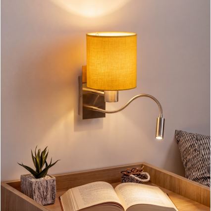 Brilagi - flexible LED-Wandleuchte NUBILA 1xE27/25W/230V + LED/3W mattchrom/gelb